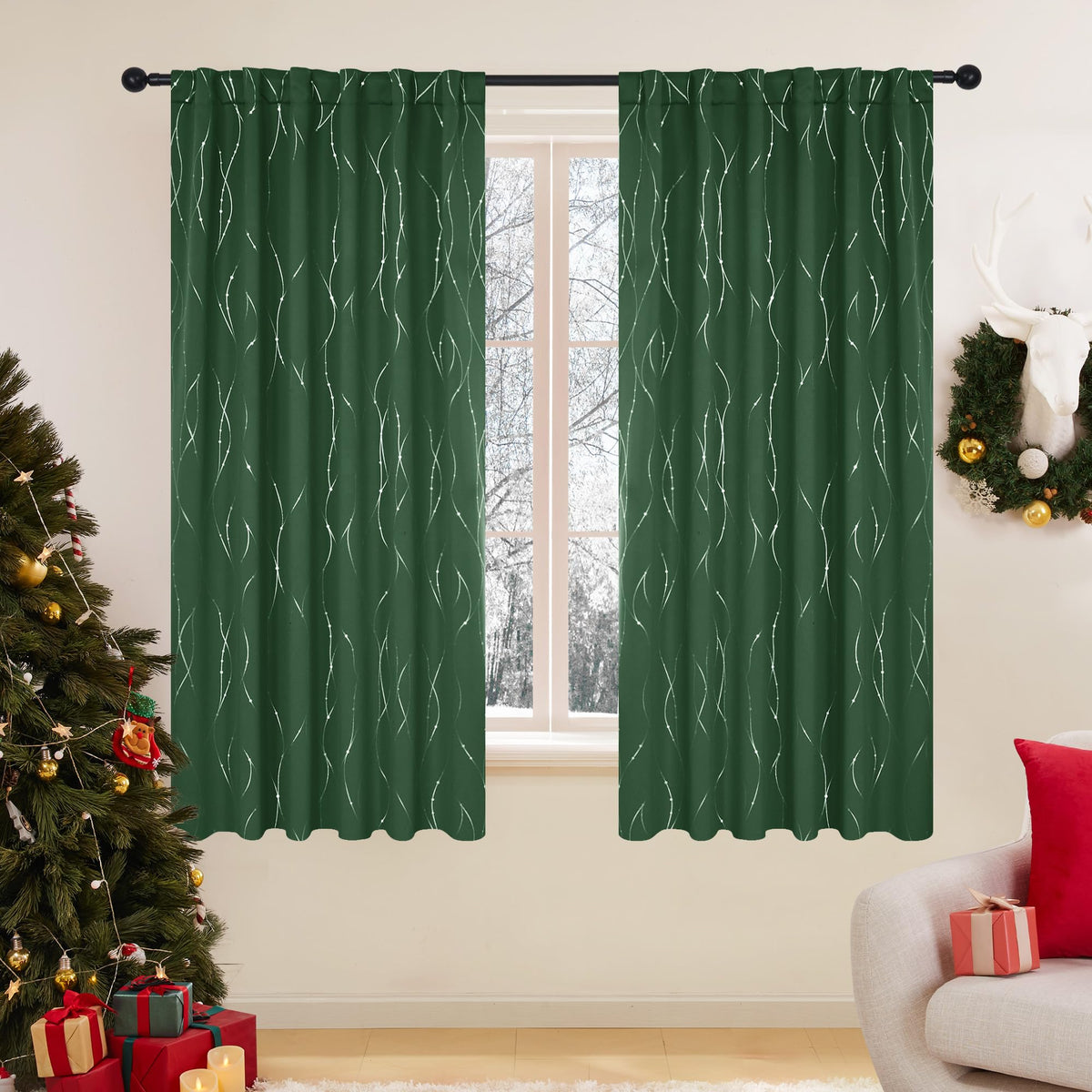 Deconovo Christmas Back Tab And Rod Pocket Curtains For Home Decoration, 54 Inch Long, 2 Panels - Thermal Insulated Curtains, Wa