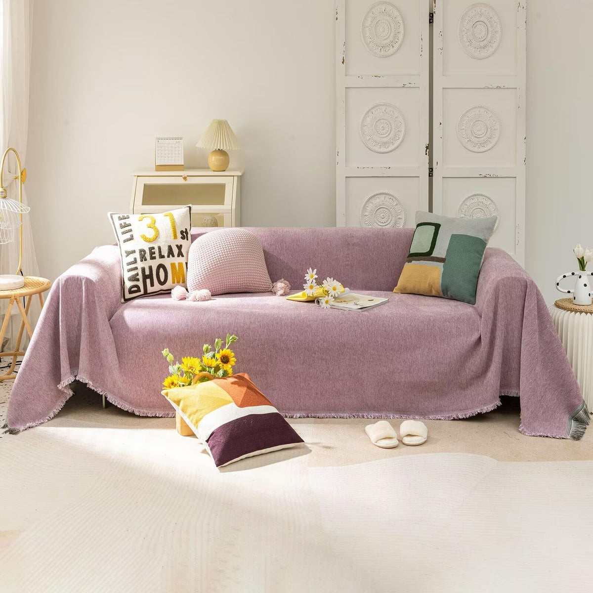 Vclife Luxury Purple Couch Cover Pet Friendly Chenille Sofa Slipcover Fur-Resistant Dog Couch Cover For 2 Cushion Couch Sofa, Mo