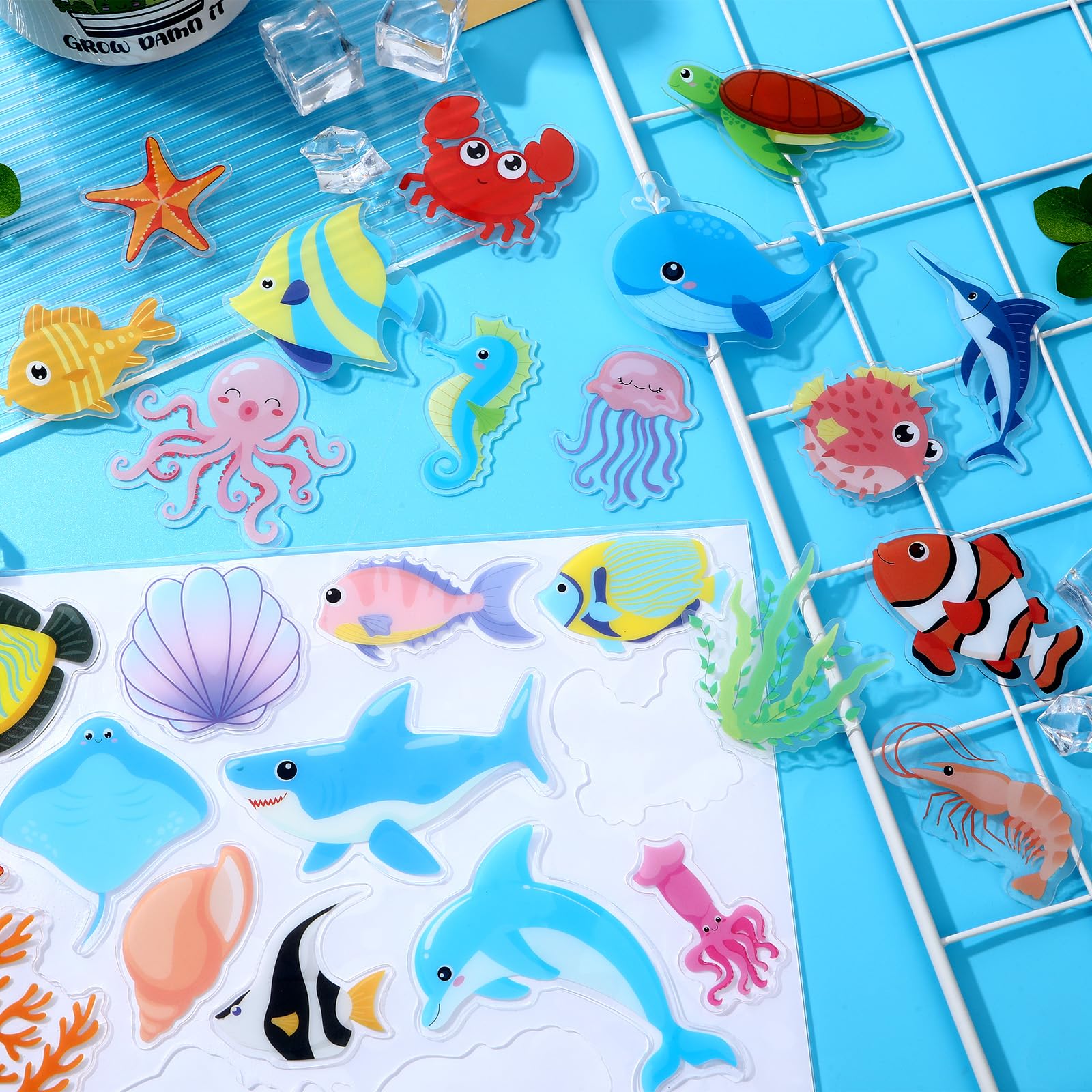 MARFOREVER Sea Animal Window Clings, Ocean Gel Stickers, Vinyl, Blue, 50 Pieces