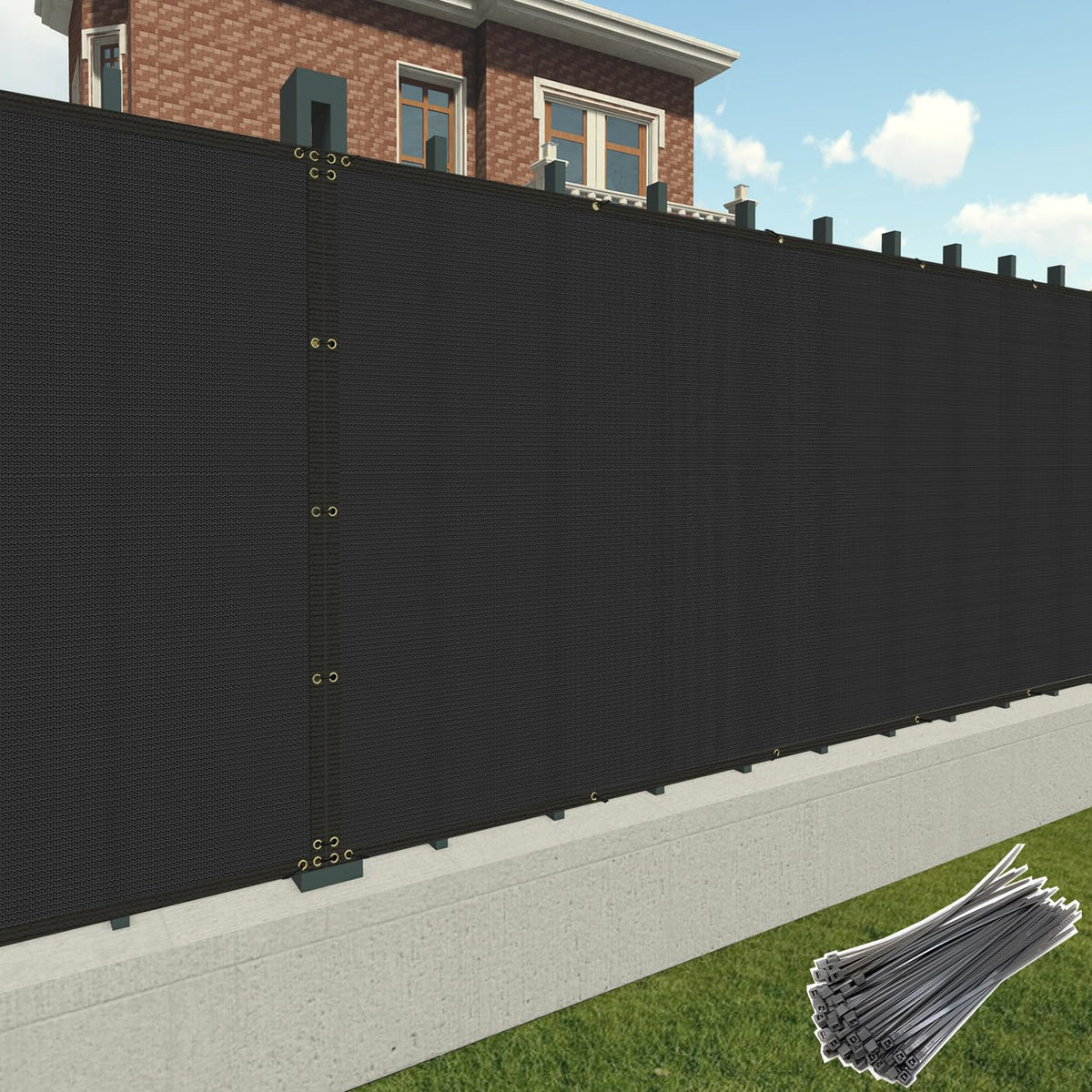 Patio 4 X 20 Fence Privacy Screen Black Commercial Grade Mesh Shade Fabric With Brass Gromment Outdoor Windscreen With Zipties