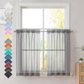 Ovzme Charcoal Grey Sheer Curtains 36 Inches Long, Short Kitchen Window Treatment Solid Sheers Cafe Curtains Bathroom Voile Half