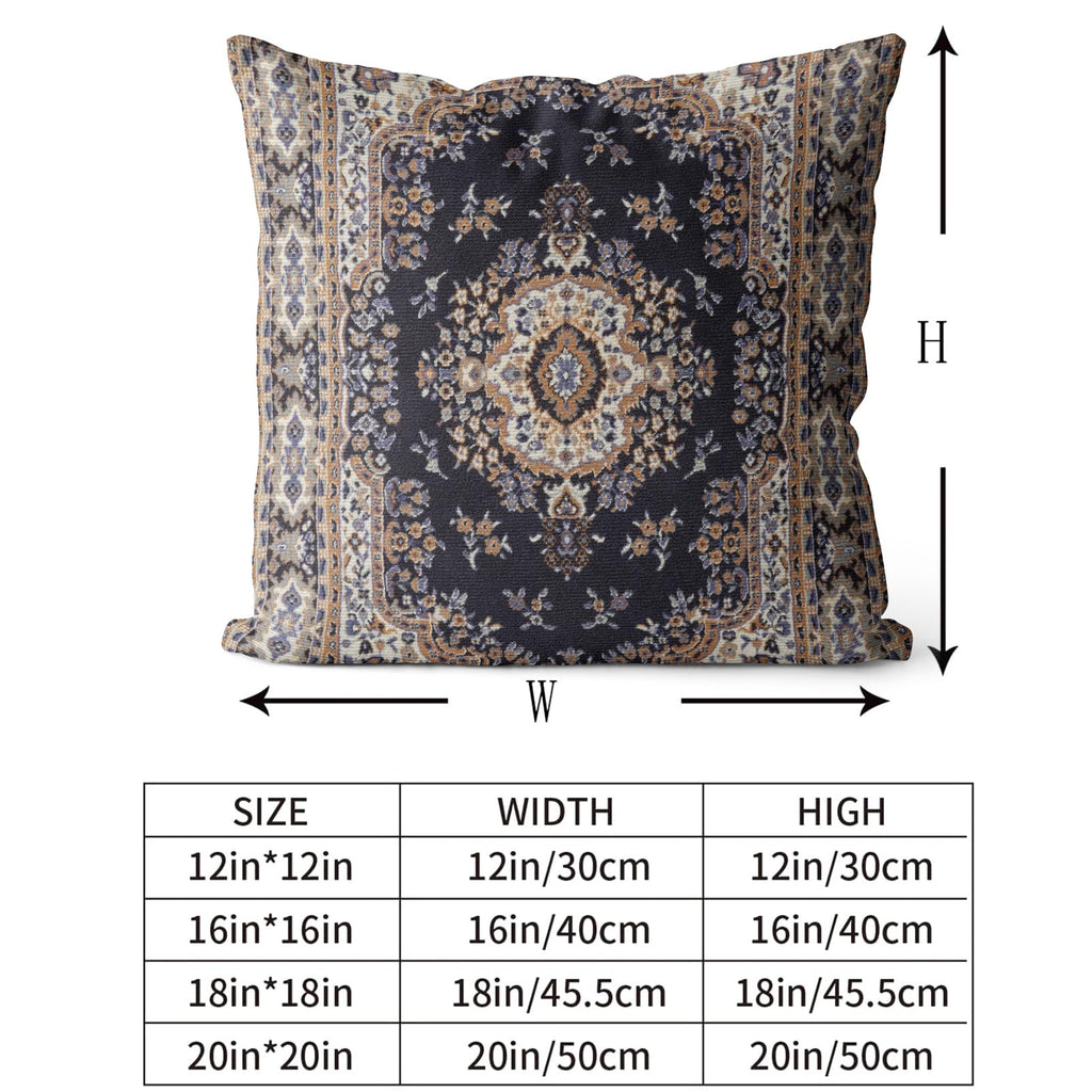 Snycler Boho Throw Pillow Covers 18X18 Inch Set Of 2 Black Medallion Border Area Rug Double Sided Pattern Cotton Soft Pillow Cas