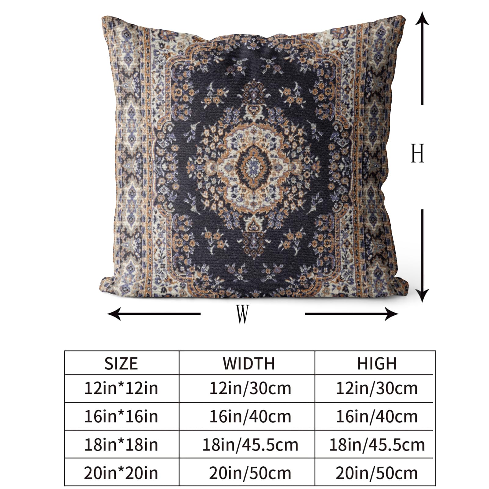 Snycler Boho Throw Pillow Covers 18X18 Inch Set Of 2 Black Medallion Border Area Rug Double Sided Pattern Cotton Soft Pillow Cas