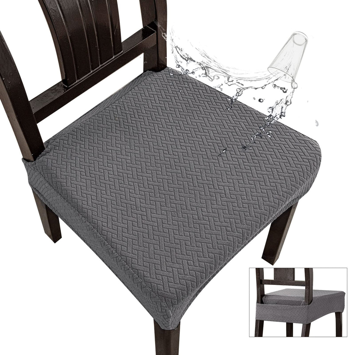 Genina Waterproof Seat Covers for Dining Room Chair Covers Waterproof Dining Chair Covers (2 PCS-Rear-Covered, Grey)