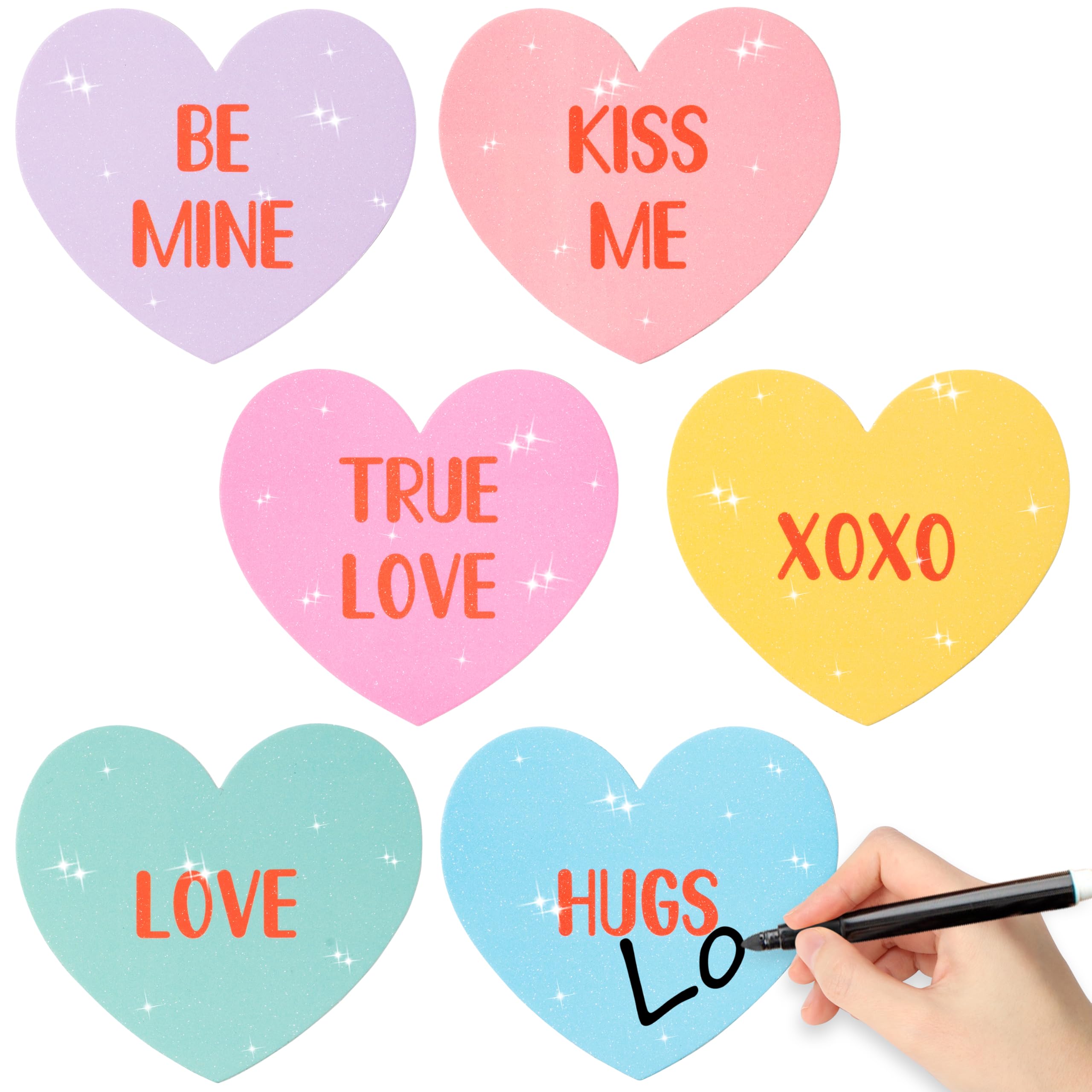 Valentines Day Conversation Heart Glitter Cutouts - 100Pcs Valentine Candy Heart Paper Accent Cutout Assorted Color Paper Heart 