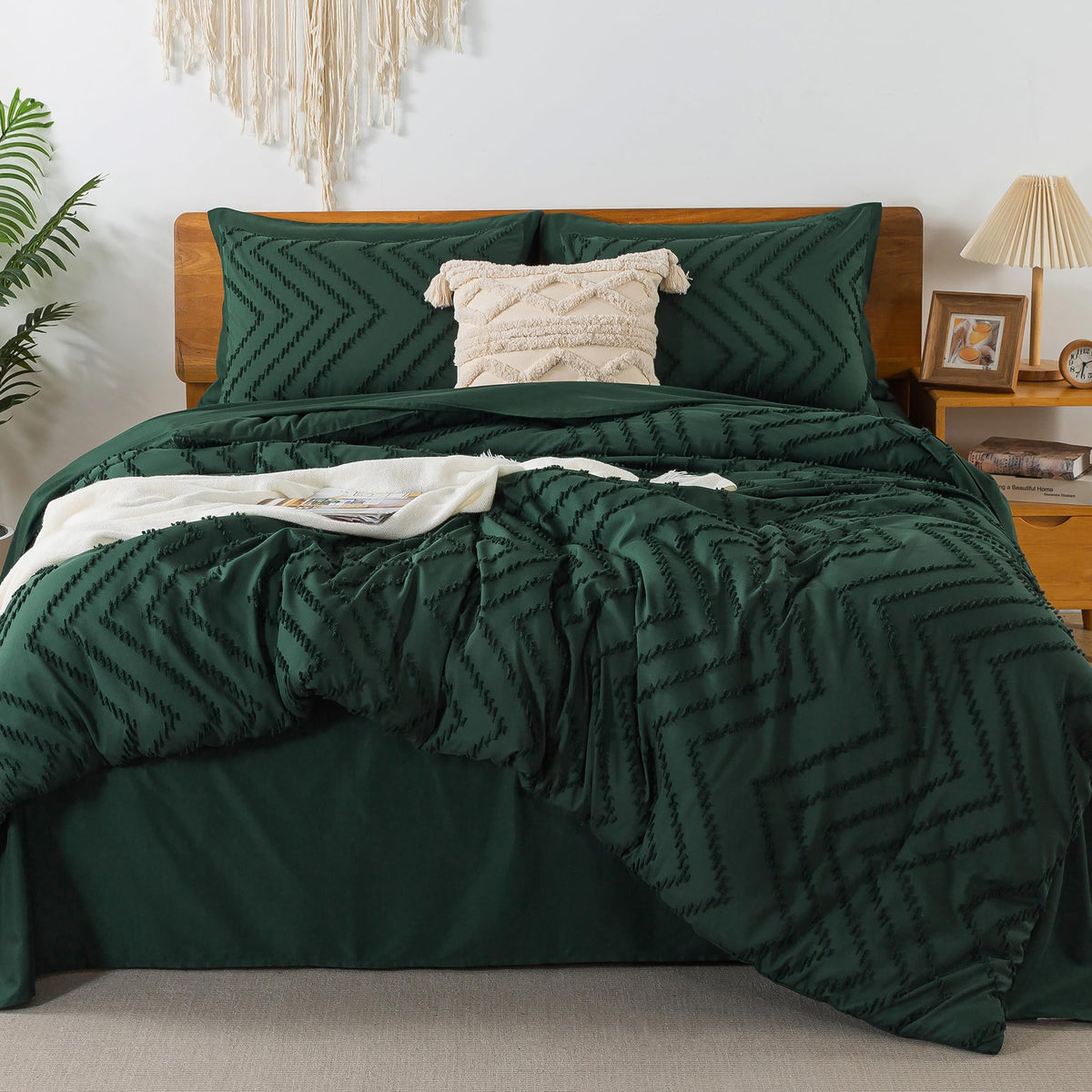 Litanika King Size Comforter Set With Sheets Dark Emerald Green - 7 Pieces Bed In A Bag King Chevron Tufted Complete Beddding Se