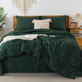 Litanika California King Comforter Set With Sheets Emerald Green - 7 Pieces Cal King Bed In A Bag Chevron Tufted Complete Bedddi