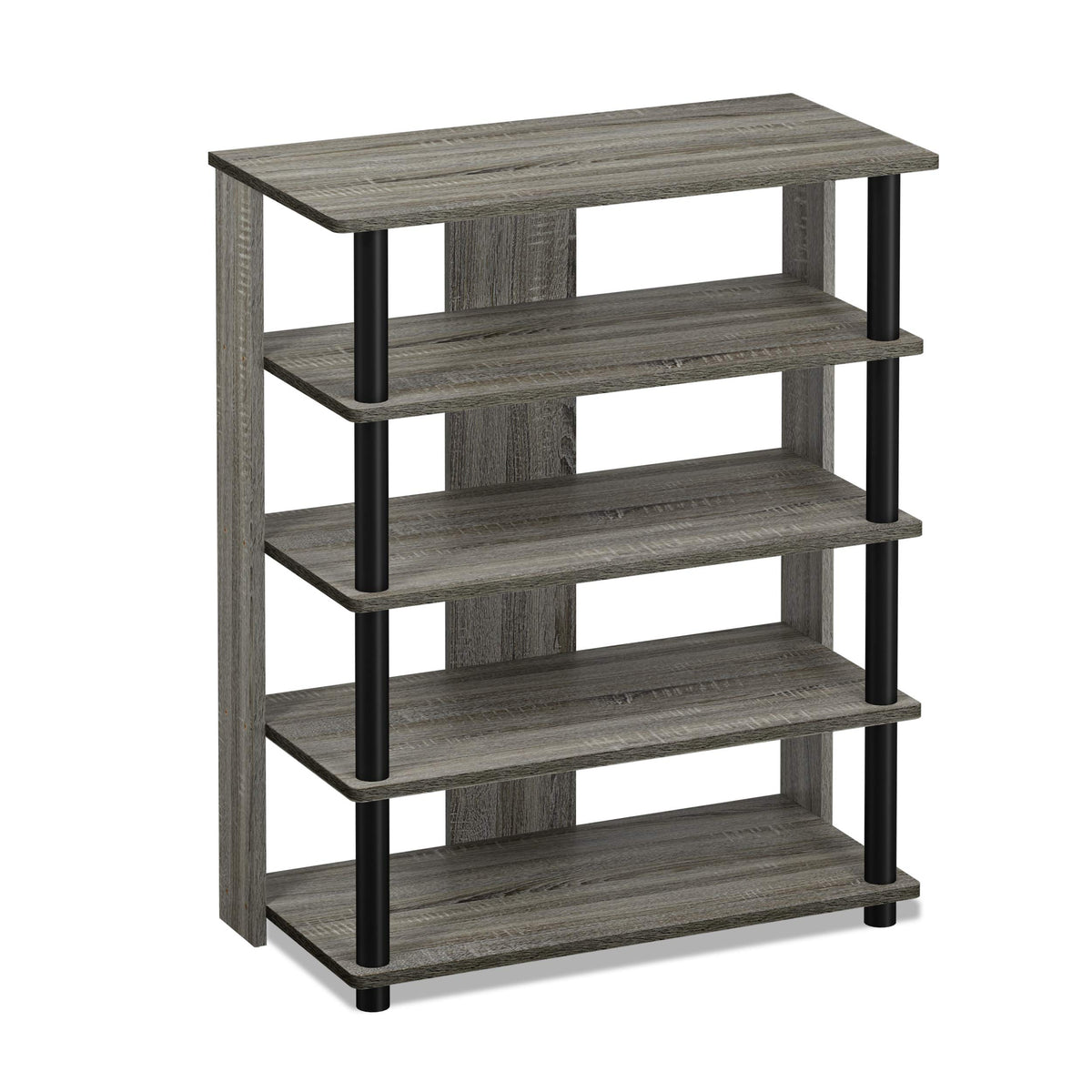 Furinno Turn-N-Tube 5 Tier Shoe Rack, 23.6&quot; W, French Oak Grey/Black