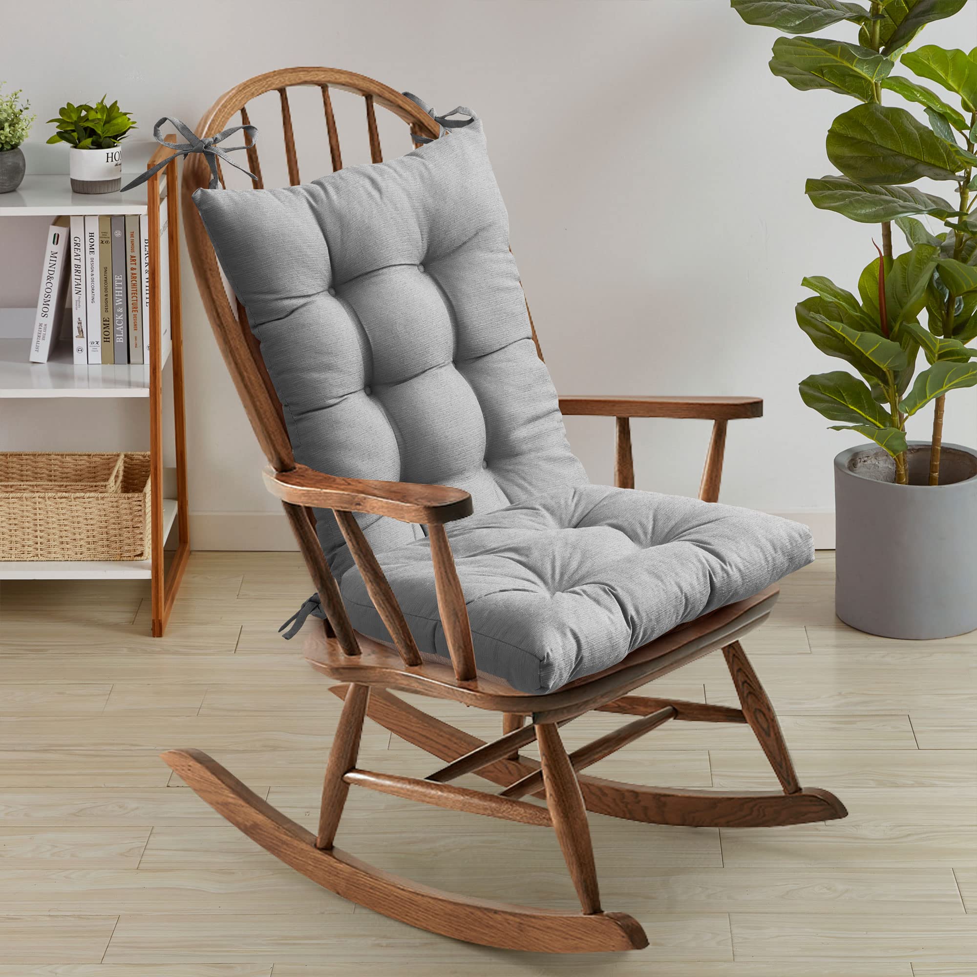 Sweet Home Collection Rocking Chair Cushion Premium Tufted Pads Non Skid Slip Backed Set Of Upper And Lower With Ties, 21 In X 1