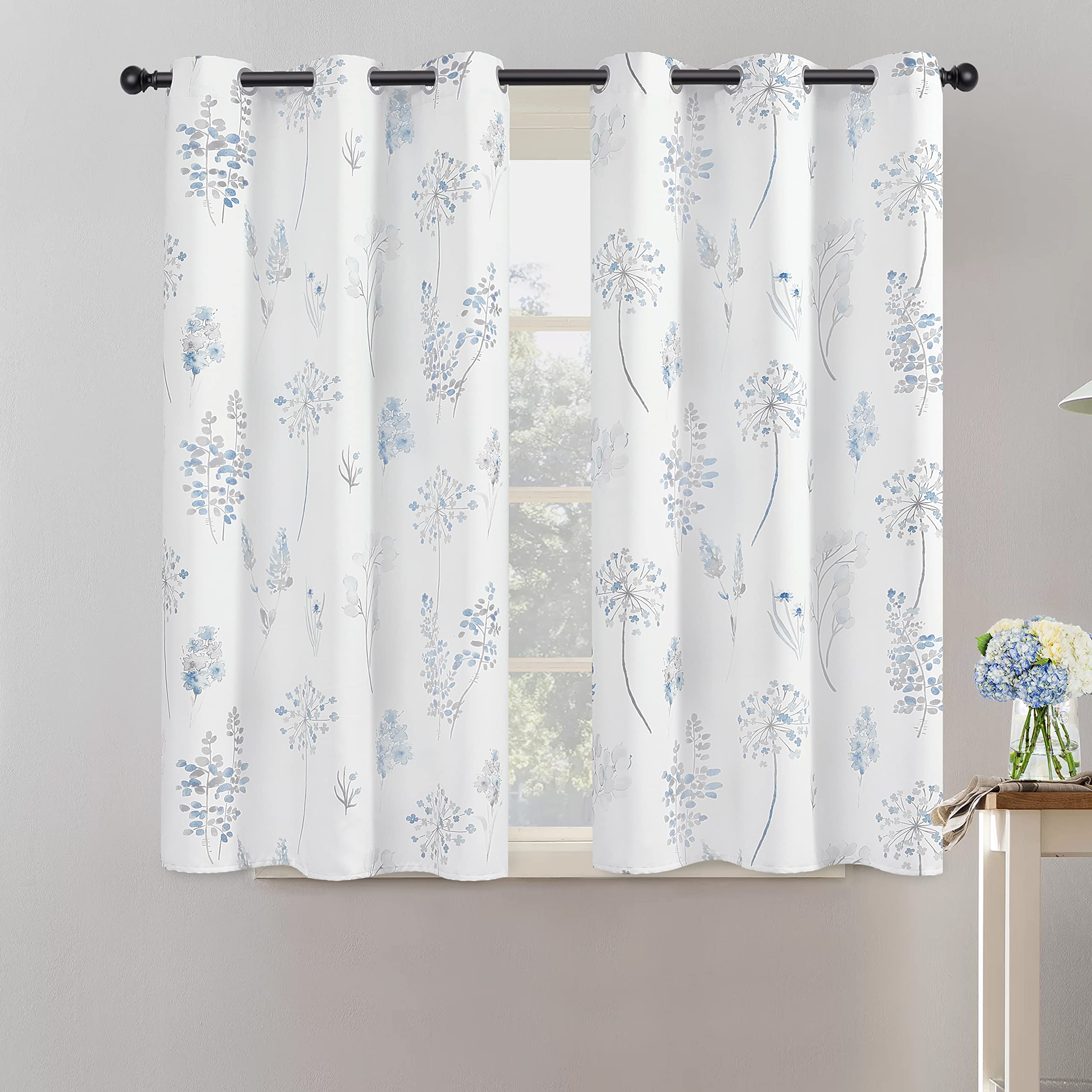 Xtmyi Light Blue Curtains 45 Inch Length For Bathroom Small Window,Print Watercolor Serene Relaxing 80% Blackout Short Curtains