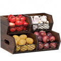 Wood Potato and Onion Storage Bins, Stackable Pantry Organizer, Rustic Produce Storage Baskets for Vegetable, Fruit and Snack