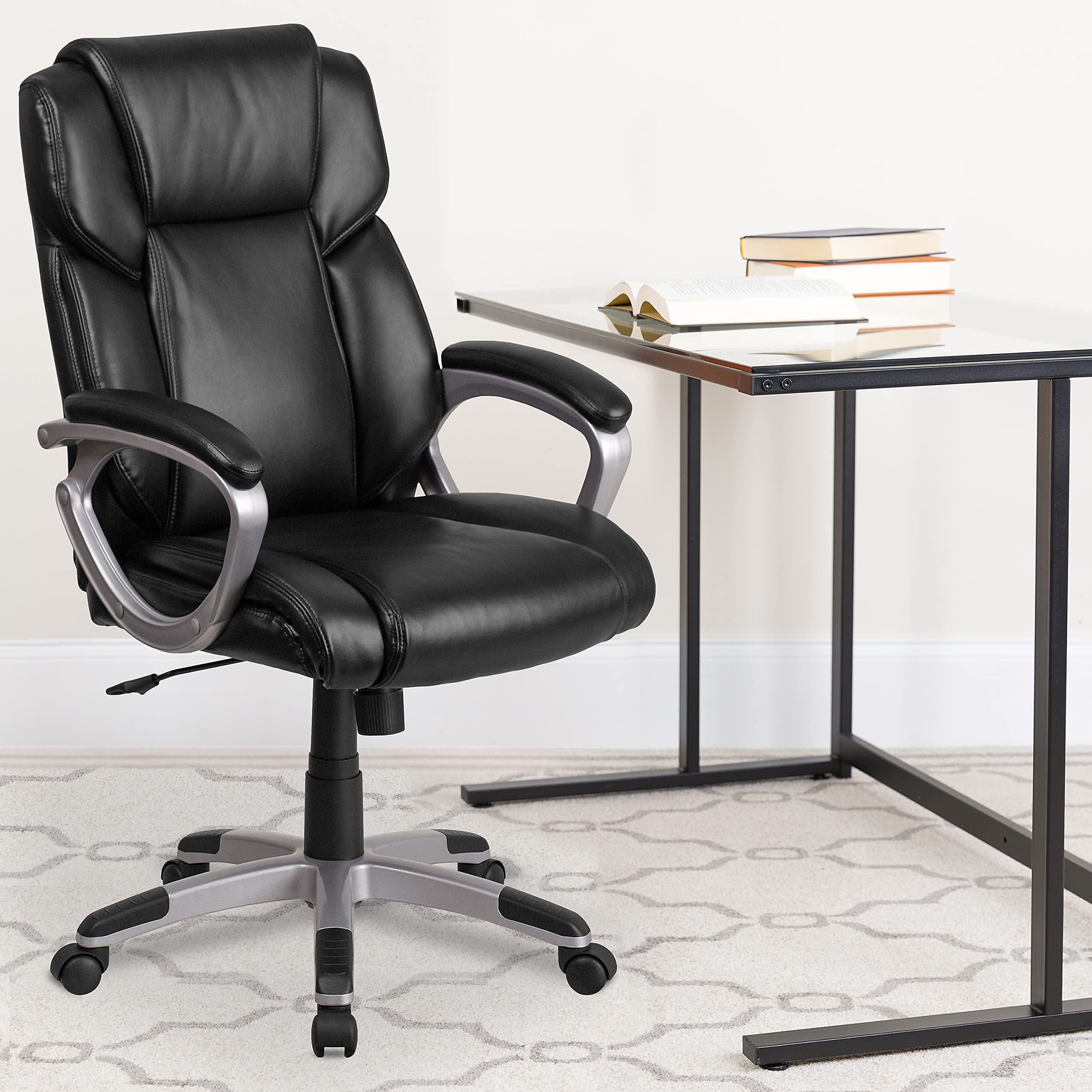 Flash Furniture Carolyn Mid-Back Black Leathersoft Executive Swivel Office Chair With Padded Arms