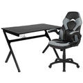 Flash Furniture Optis Black Gaming Desk and Gray/Black Racing Chair Set with Cup Holder, Headphone Hook & 2 Wire Management Holes