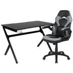 Flash Furniture Optis Black Gaming Desk and Gray/Black Racing Chair Set with Cup Holder, Headphone Hook & 2 Wire Management Holes