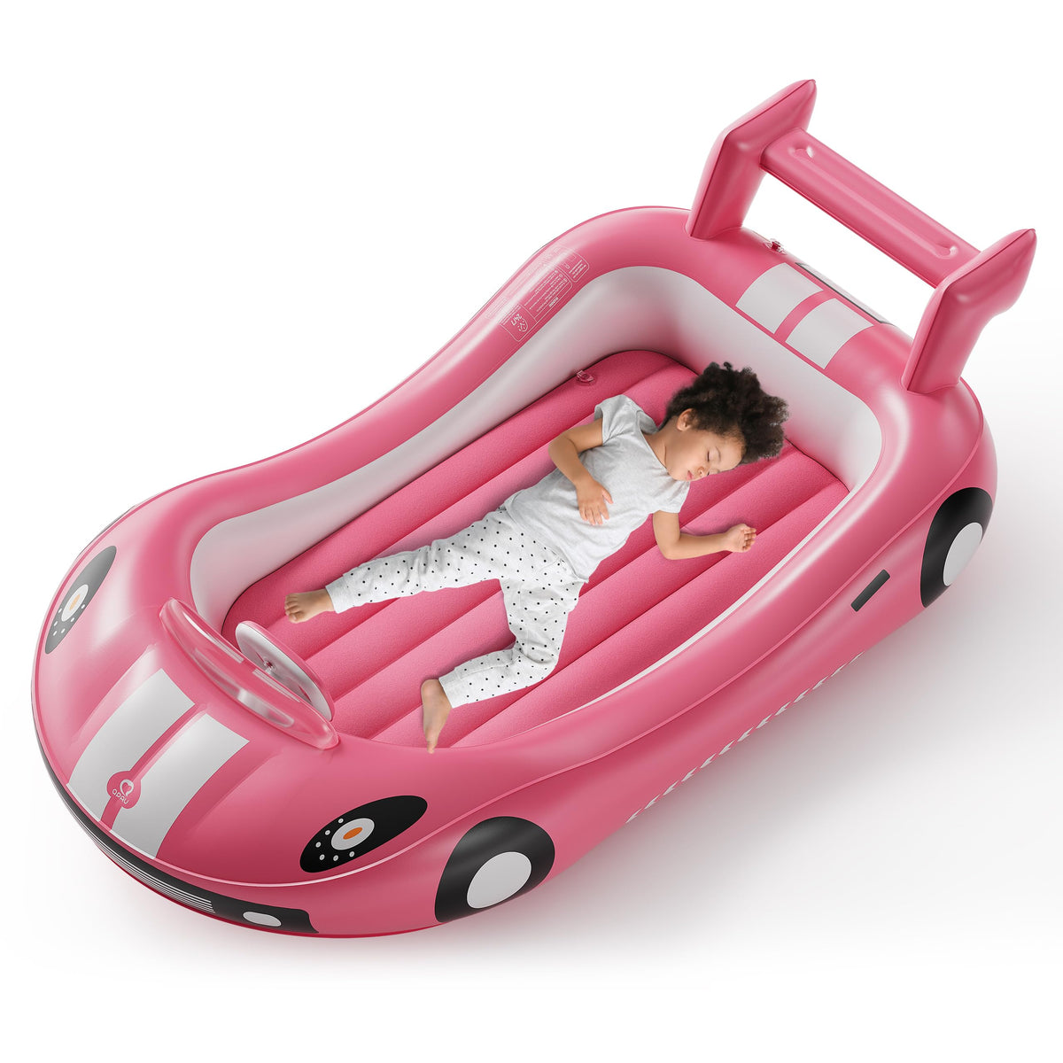 Qpau Inflatable Kids Bed, Toddler Travel Bed With Sides, For Camping, Traveling, Hotel, Or Home Use, Hand Pump Included (Pink)