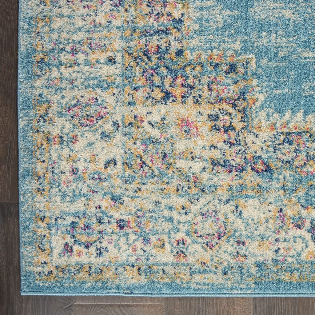 HomeRoots 100% Polypropylene 2â?? x 10â?? Light Blue Distressed Medallion Runner Rug