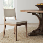 Nathan James Linus Modern Upholstered Dining Chair With Solid Rubberwood Legs In A Wire-Brushed Light Brown Finish, Natural Flax/Brown