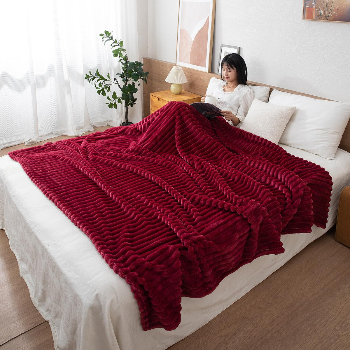 HOKIPO Fleece AC Blanket Double Bed Queen, 200X230 Cm / 6.5X7.5 Feet, Maroon (AR4917MRN)