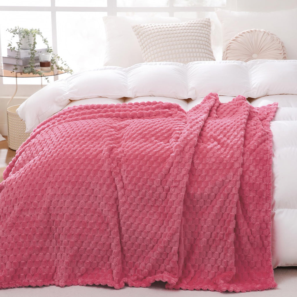 Rose Pink Throw Blanket 50''  60'' Inches Gifts For Mom Fuzzy 3D Jacquard Decorative Flannel Fleece Super Soft Plush Cozy Blanke