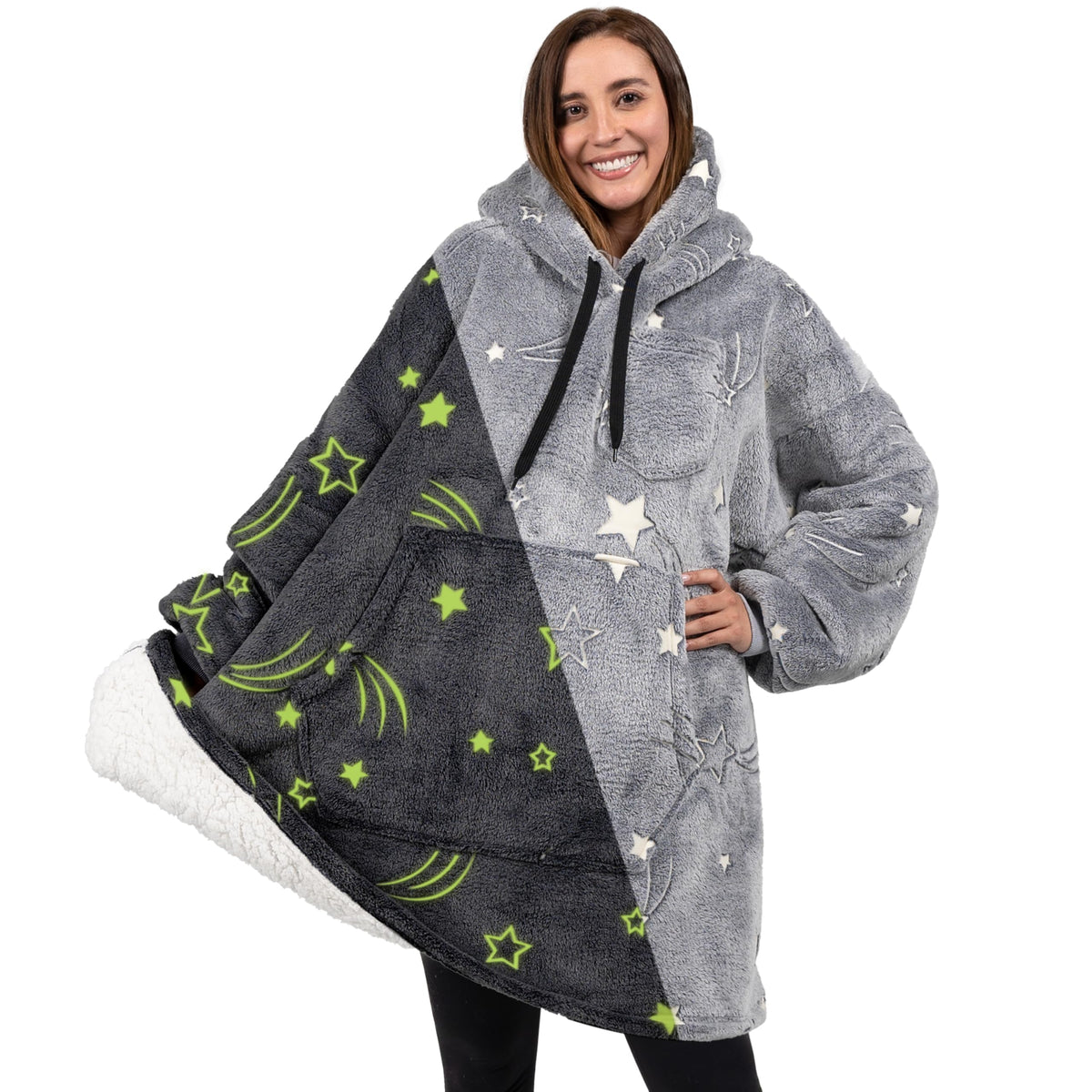 Pavilia Blanket Hoodie For Women Grey, Sherpa Wearable Blanket Men, Cozy Oversized Sweatshirt Blanket, Warm Fleece Hooded Blanke