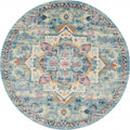 HomeRoots Ivory/Light Blue 100% Polypropylene 8’ Round Light Blue and Ivory Distressed Area Rug
