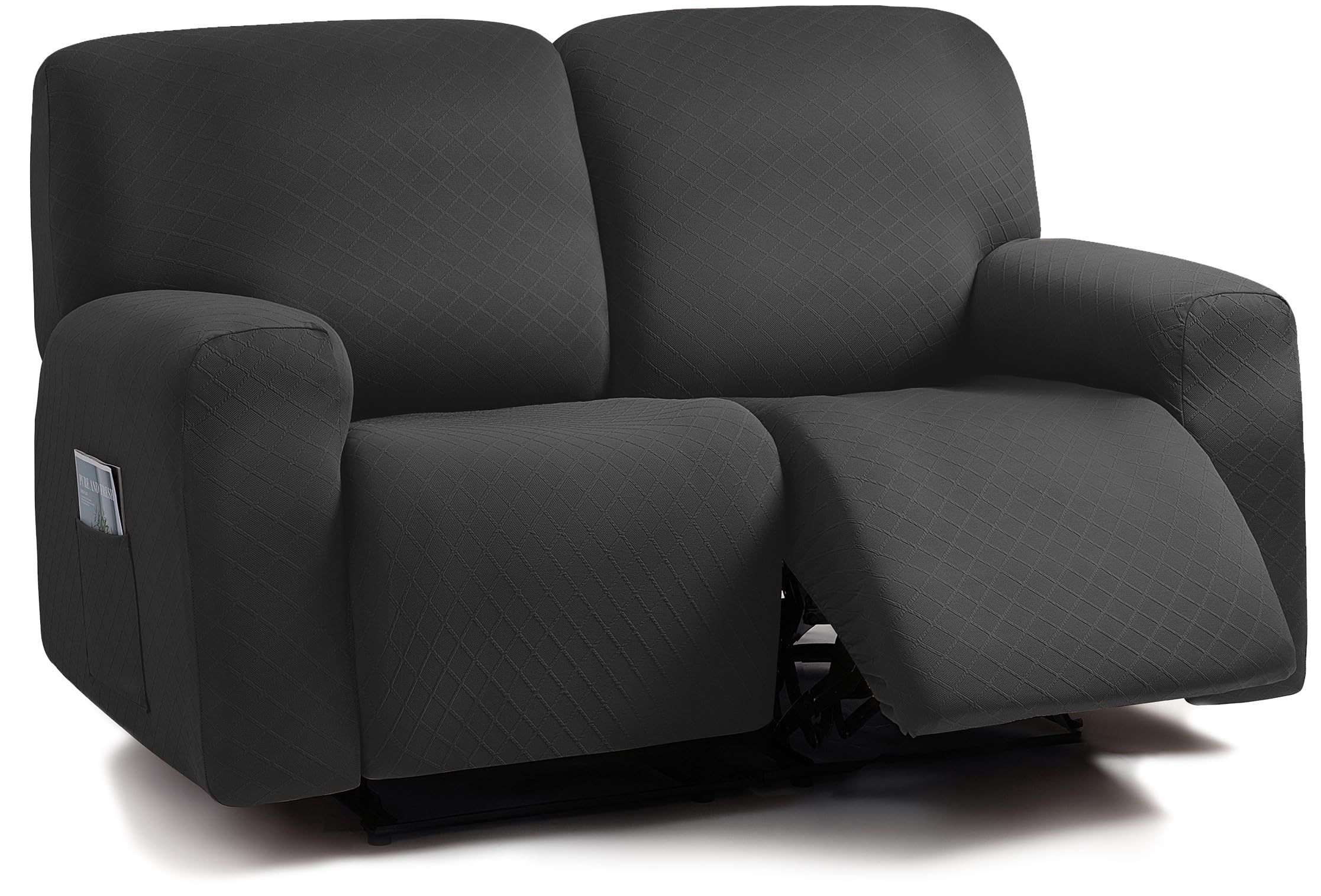 ULTICOR Jacquard Fabric Loveseat Cover, 6-Piece, 48-65'' L, Reclining Sofa Cover, Washable, Black