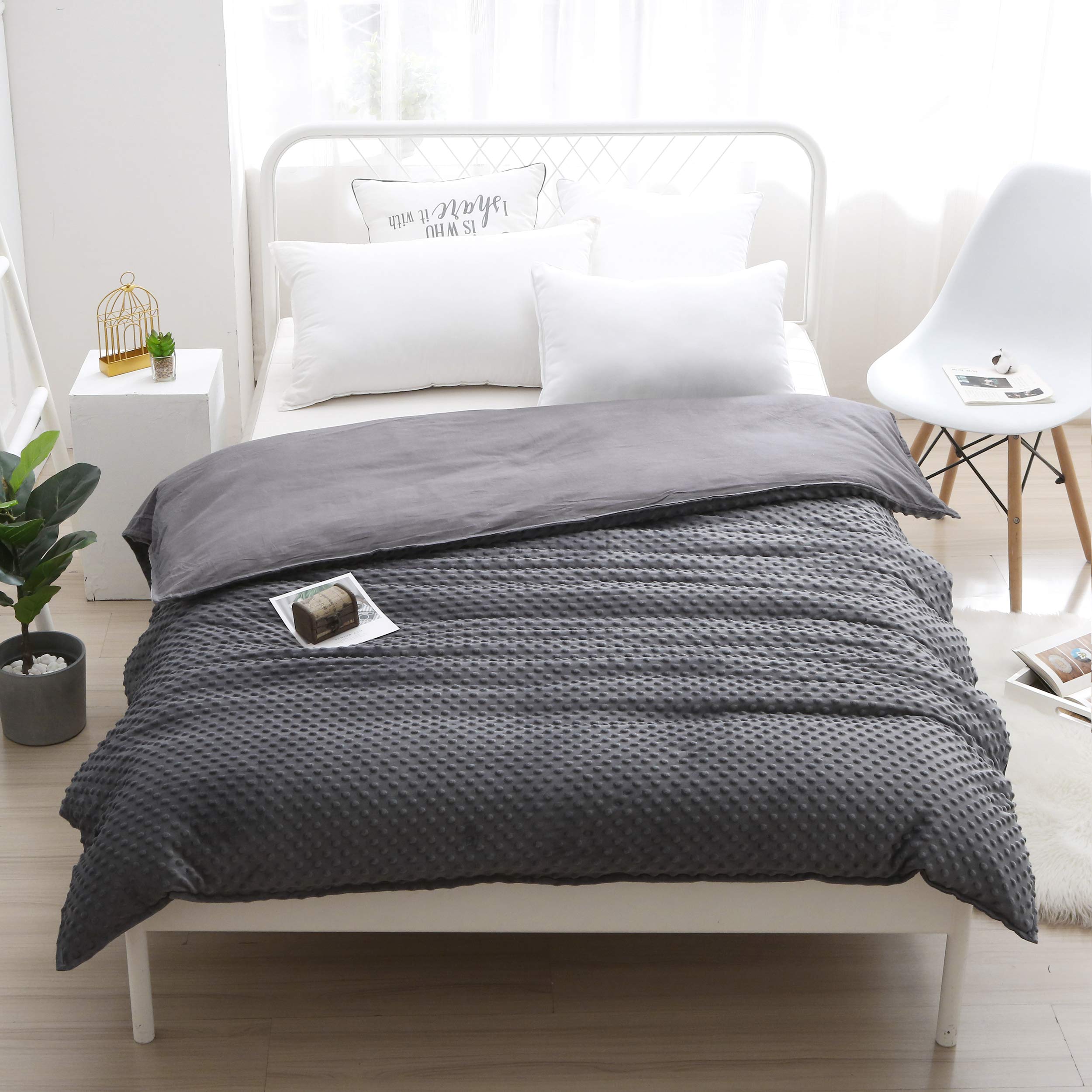 F.Y.Dreams Weighted Blanket Duvet Cover 60X80 Inches With 8 Ties,Zipper On Long Side/Cotton&Minky Dot, Dark Grey/Just Duvet Cove