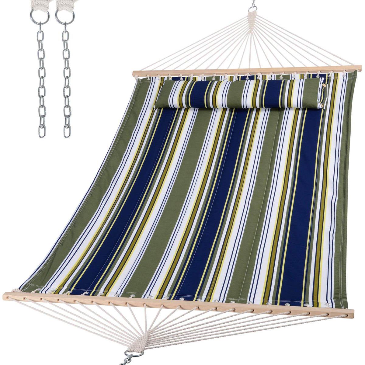 Suncreat Double Hammocks 2 Person With Extra Large Pillow, Non Fading Tree Hammocks For Outside, Blue&Aqua