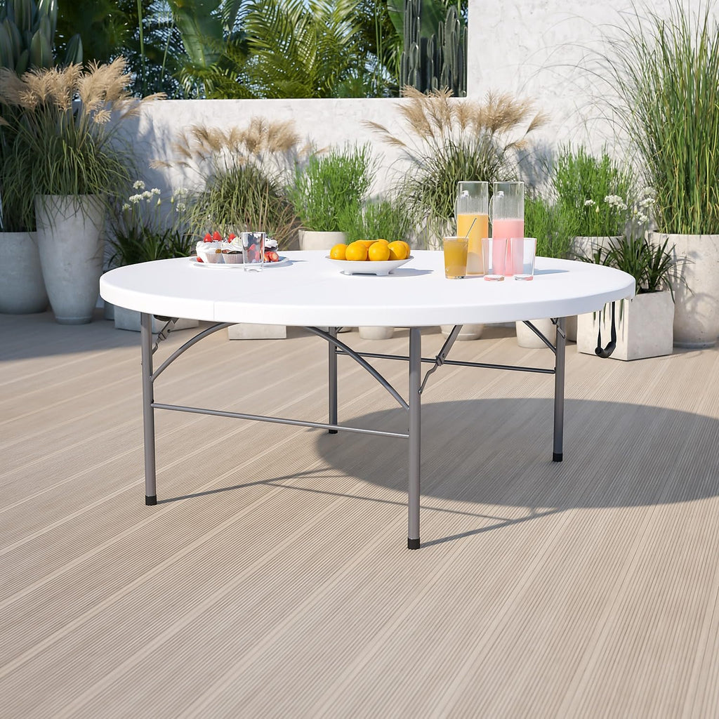 Flash Furniture Kathryn 5.89-Foot Round Bi-Fold Granite White Plastic Banquet And Event Folding Table With Carrying Handle