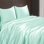 Homiest 4Pcs Satin Sheets Set Luxury Silky Satin Bedding Set With Deep Pocket, 1 Fitted Sheet + 1 Flat Sheet + 2 Pillowcases (King Size, Mint Green)