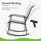 Shintenchi 3 Piece Rocking Bistro Set, Outdoor Furniture With Rocker Chairs And Glass Coffee Table Set Of 3, Balcony, Porch Furniture For Small Space, Light Gray