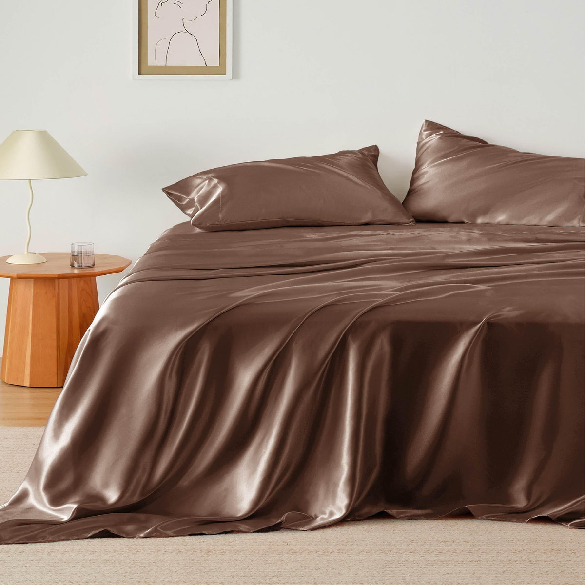 Bedsure Satin Sheets - Similar To Silk Bedsheets, 4-Piece Luxury & Ultra Soft Queen Sheet Set, Non-Fading & Wrinkle Free, Good F