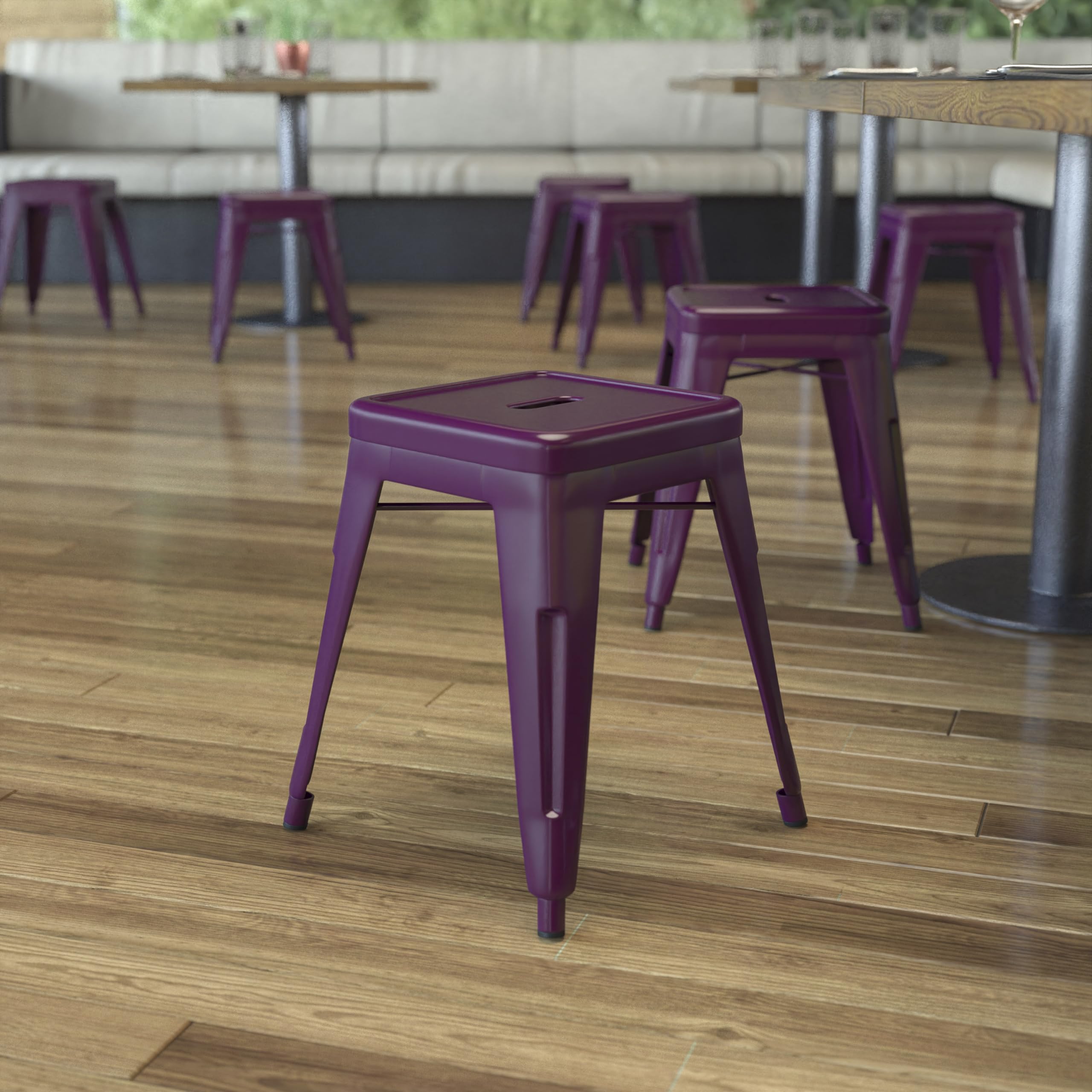 Flash Furniture Metal Dining Table Height Stool - Backless Purple Kai Commercial Grade Stool - 18 Inch Stackable Dining Chair - Set of 4
