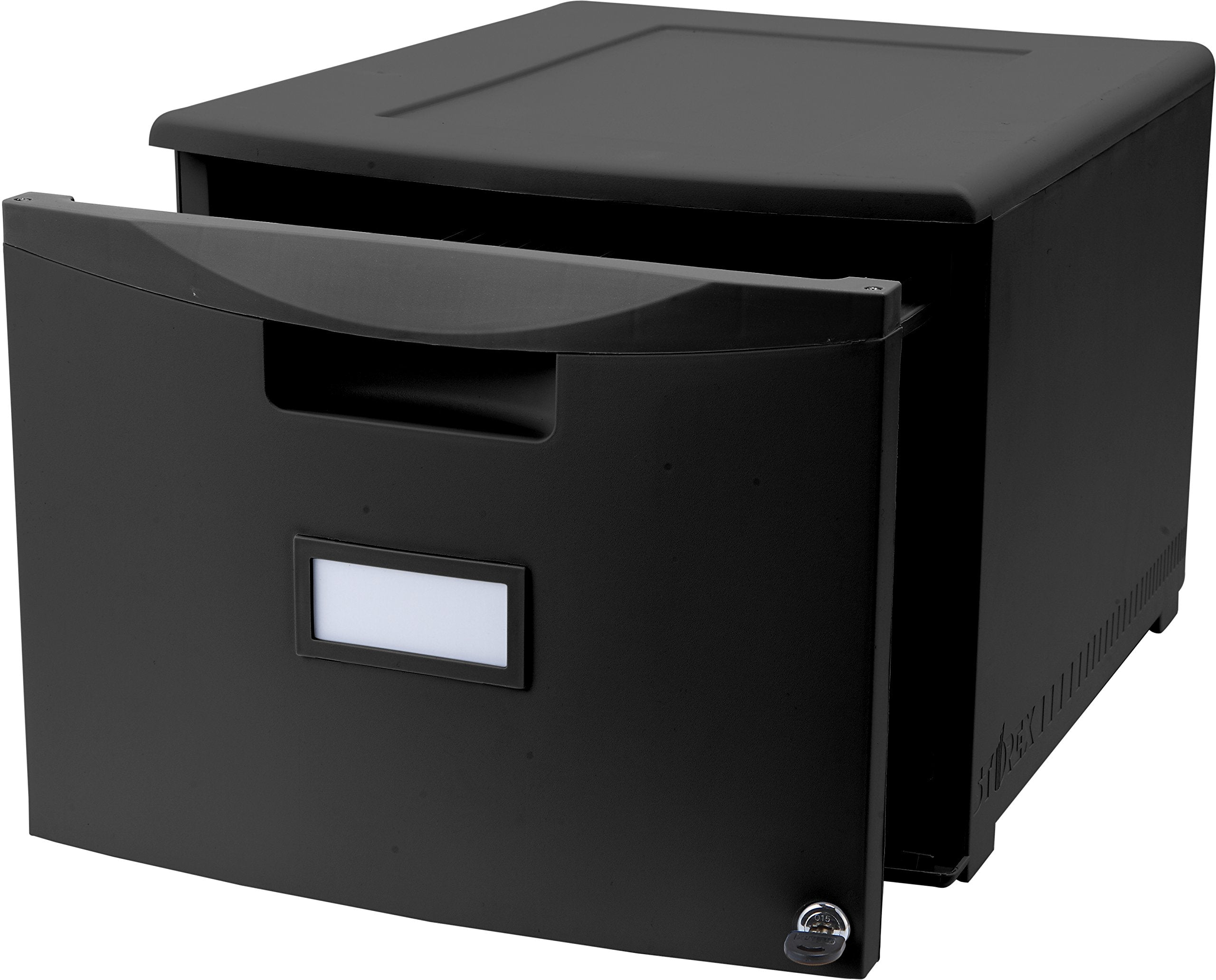 Storex Plastic One-Drawer File Cabinet – Locking Document Organizer for Home and Office, Black, 1-Pack (61265B01C)