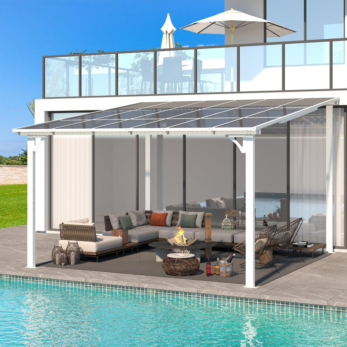 Aecojoy 12' X 12' Gazebo In White, Large Outdoor Wall Mounted Gazebos On Clearance, Patio Lean To Gazebo Metal Awnings For Decks
