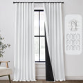 108 Inch White Extra Long Curtains for Bedroom,Hook Tape for Traverse Curtain Rod,100% Blackout Light Dark Out Faux Linen Long C