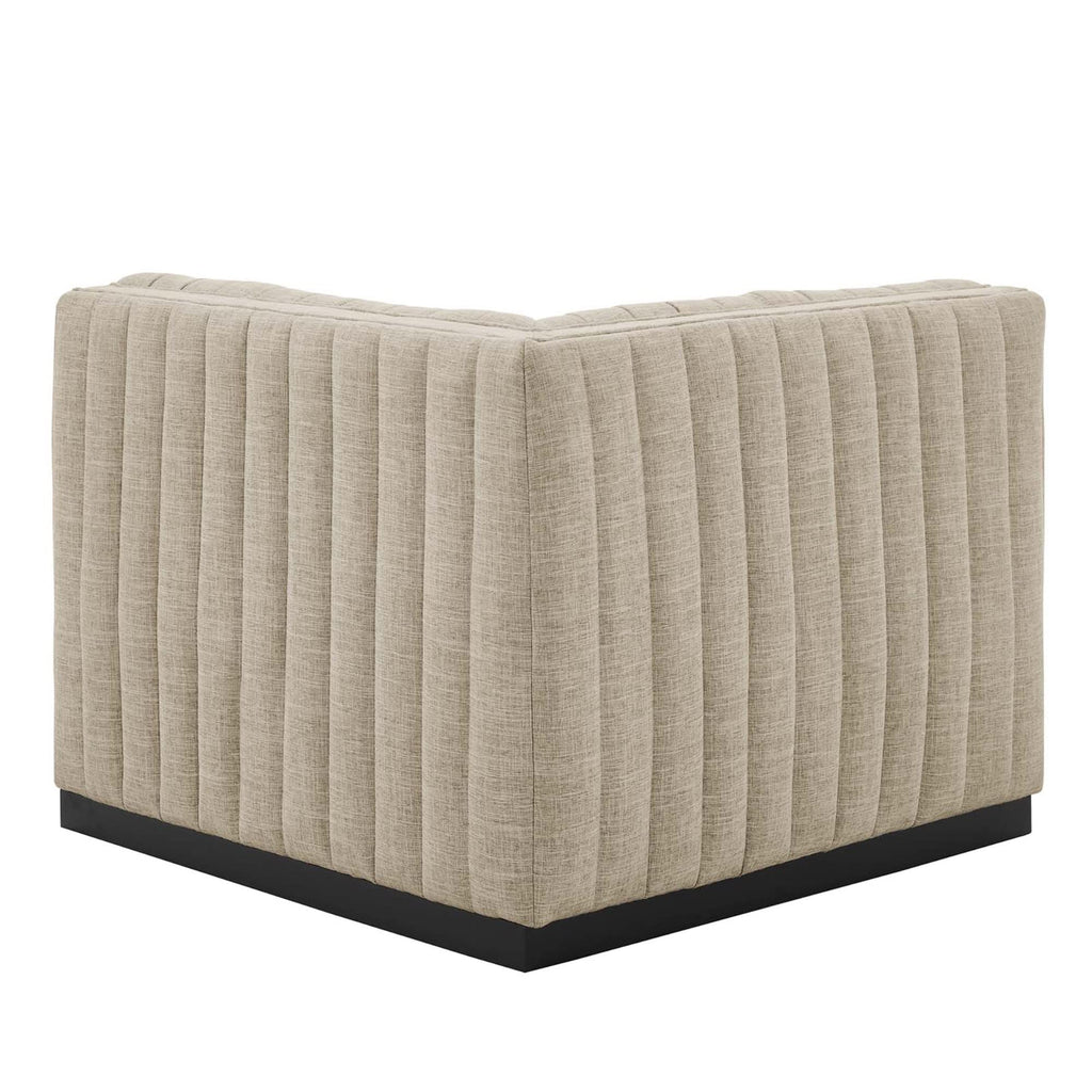 Modway Conjure Modern Channel Tufted Fabric Left Corner Chair In Beige