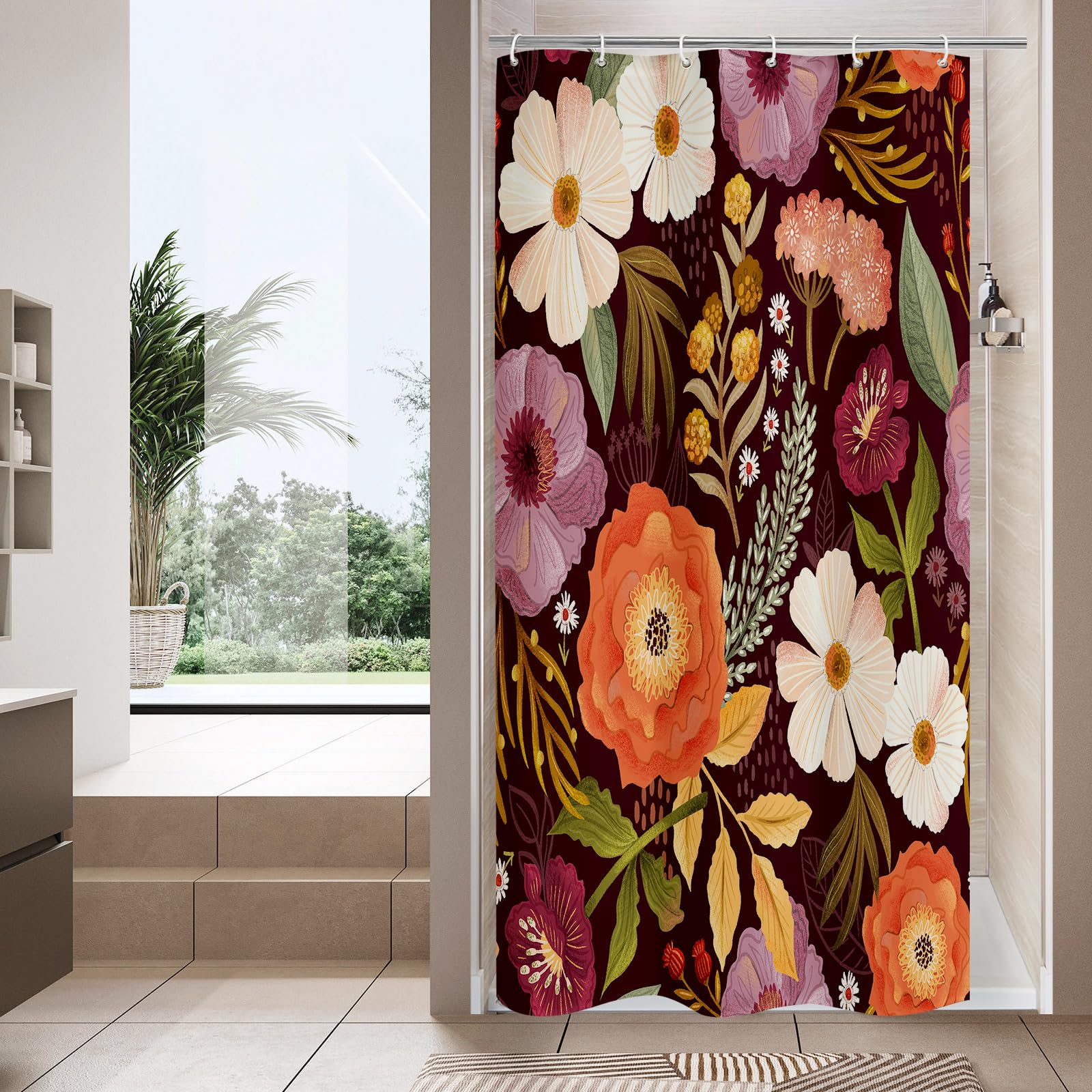 Mitovilla Small Stall Boho Shower Curtain 36 X 72, Modern Floral Narrow Half Size Vintage Shower Curtains For Luxury Bathroom De