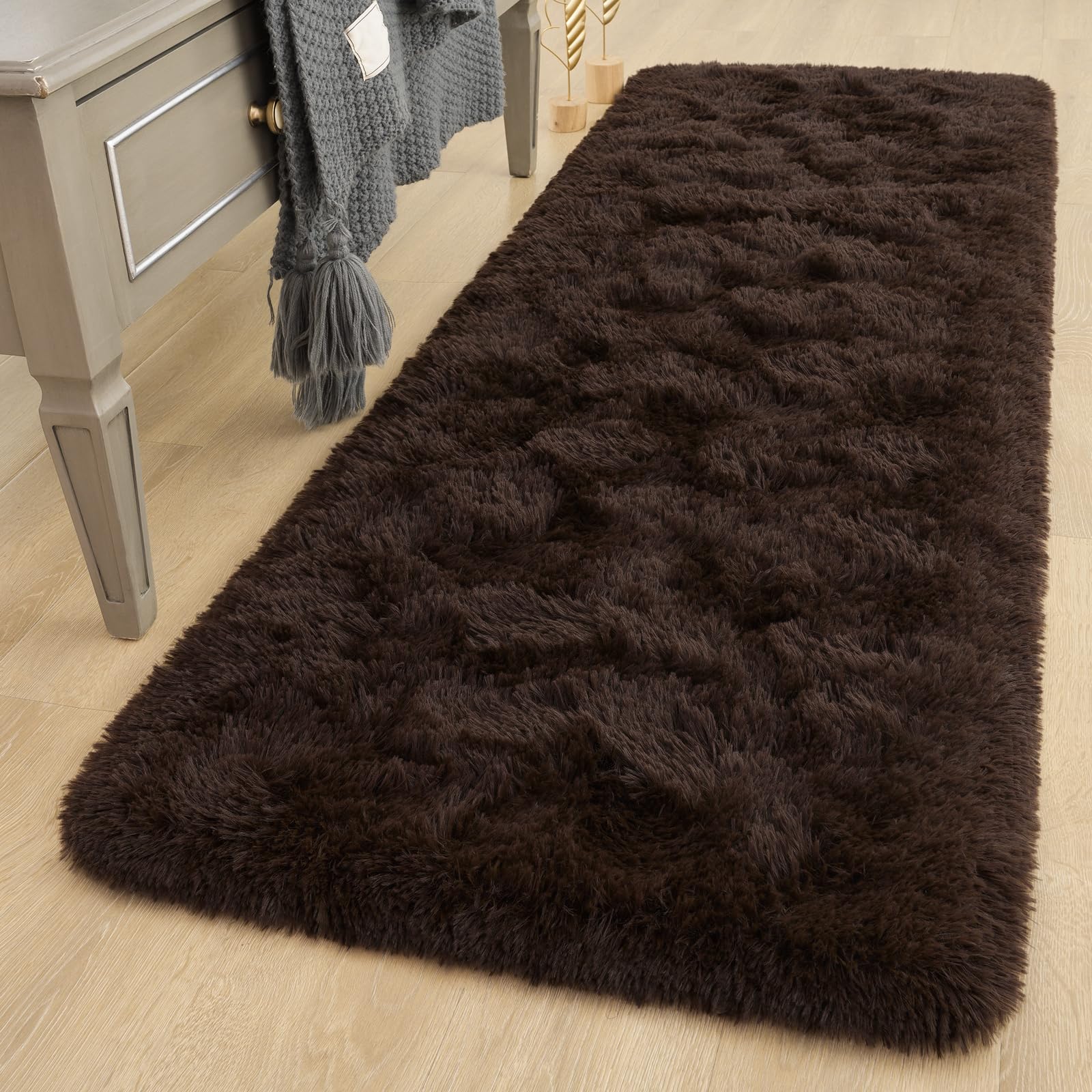 Detum Dark Brown Runner Rug 2X6 For Hallyway Entryway Kitchen Fluffy Area Rugs For Bedroom Soft Kids Room Rugs Machine Washable