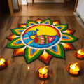Dream Decore Handmade Floral Rangoli Mat, Traditional Indian Style, Multicolour, 4x4feet, NonSlip, Indoor Floor Mat with Tufted