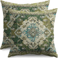 Sorfbliss Sage Green Blue Boho Pillow Covers 18X18 Set Of 2 Carpet Bohemian Floral Pattern Decorative Throw Pillow Cases Outdoor