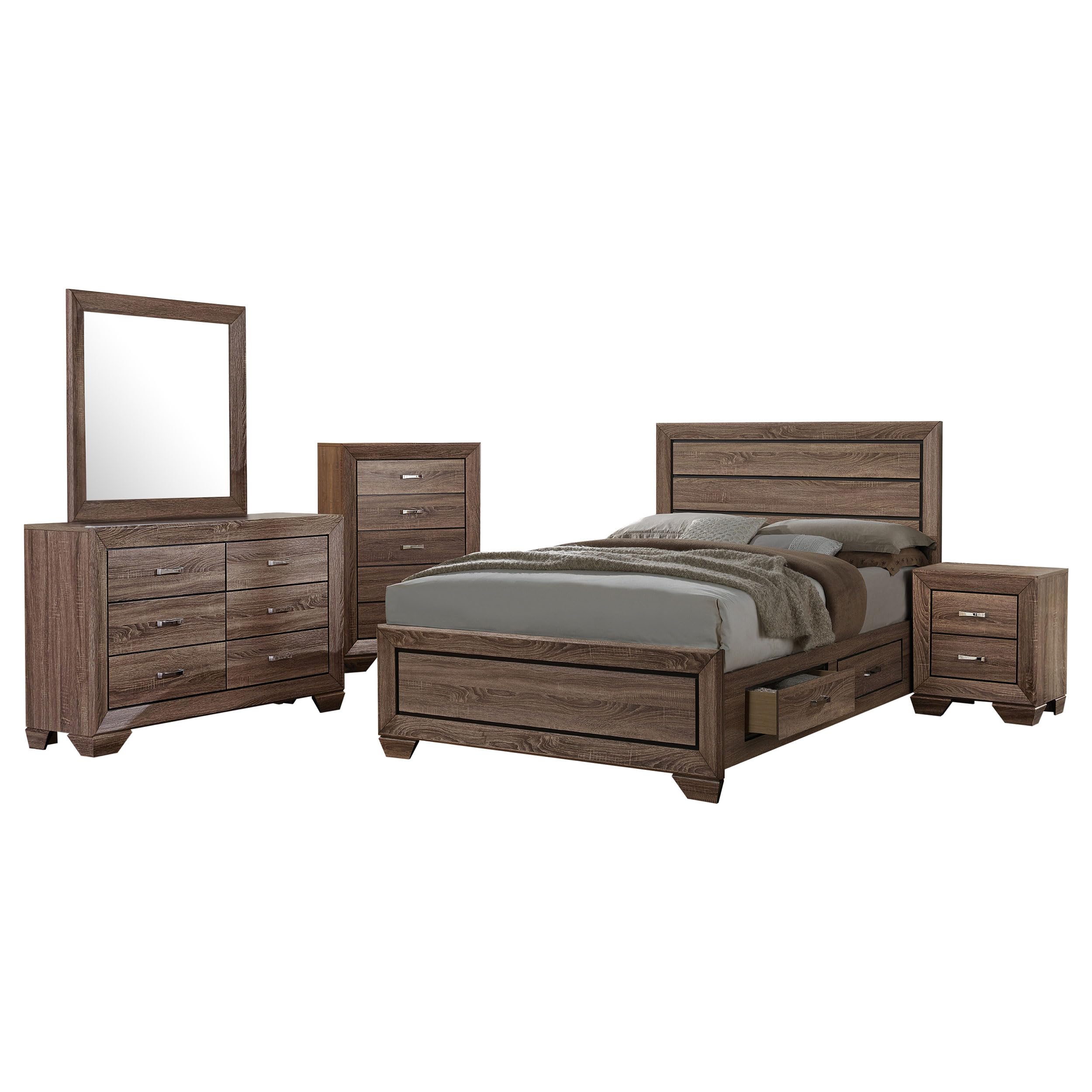 Coaster Home Furnishings Kauffman Transitional 5-Piece Bedroom Set Eastern King Size Panel Bed Frame 54-inch Headboard Washed Taupe 204191KE-S5