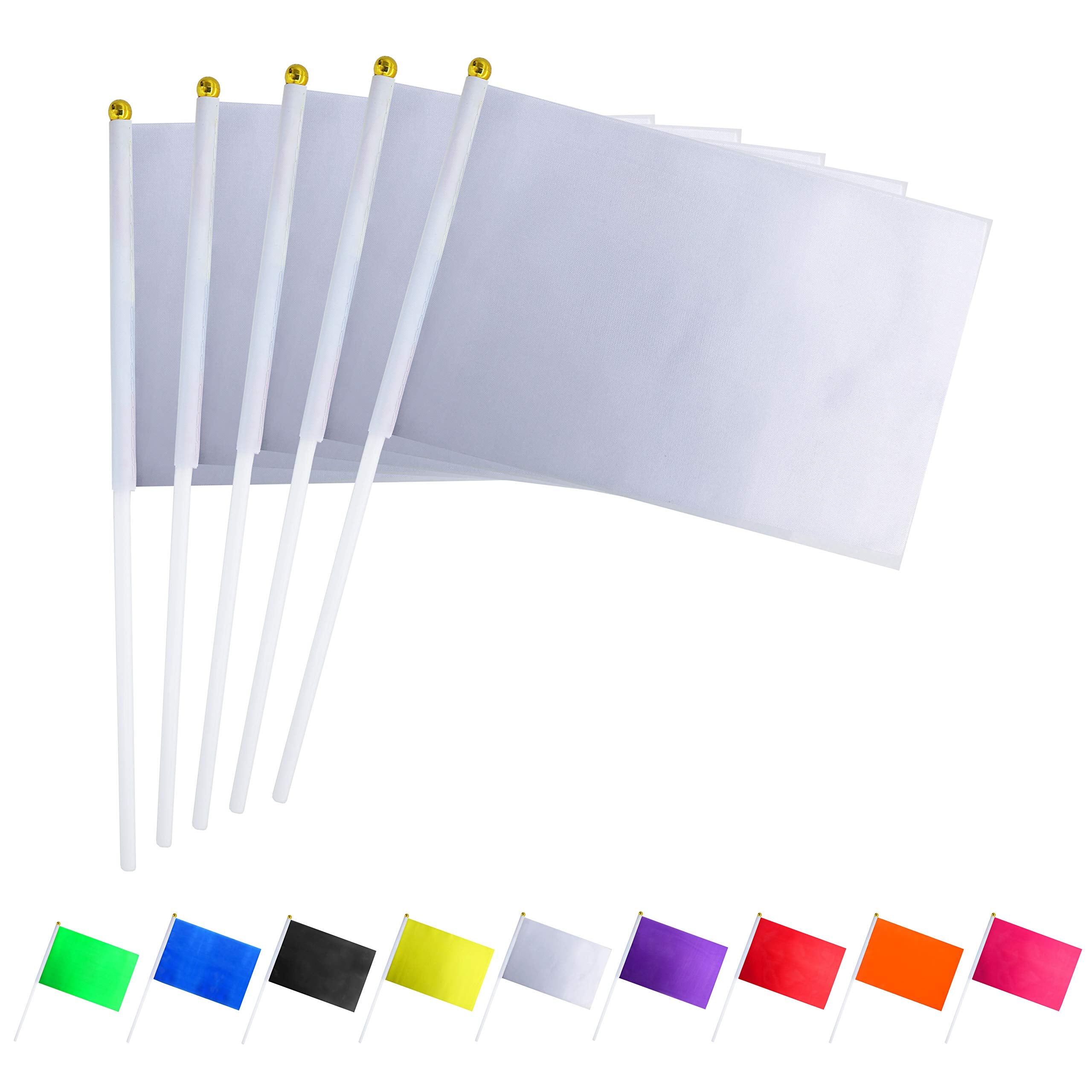 Consummate 25 Pack Solid White Blank Flag Small Mini Plain White Diy Flags On Stick, Party Decorations For Parades, Grand Openin