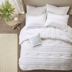 Madison Park Celeste Comforter Set-Textured Luxury Design All Season Down Alternative Bedding, Matching Sham, Decorative Pillows, King(104'X92'), White 5 Piece