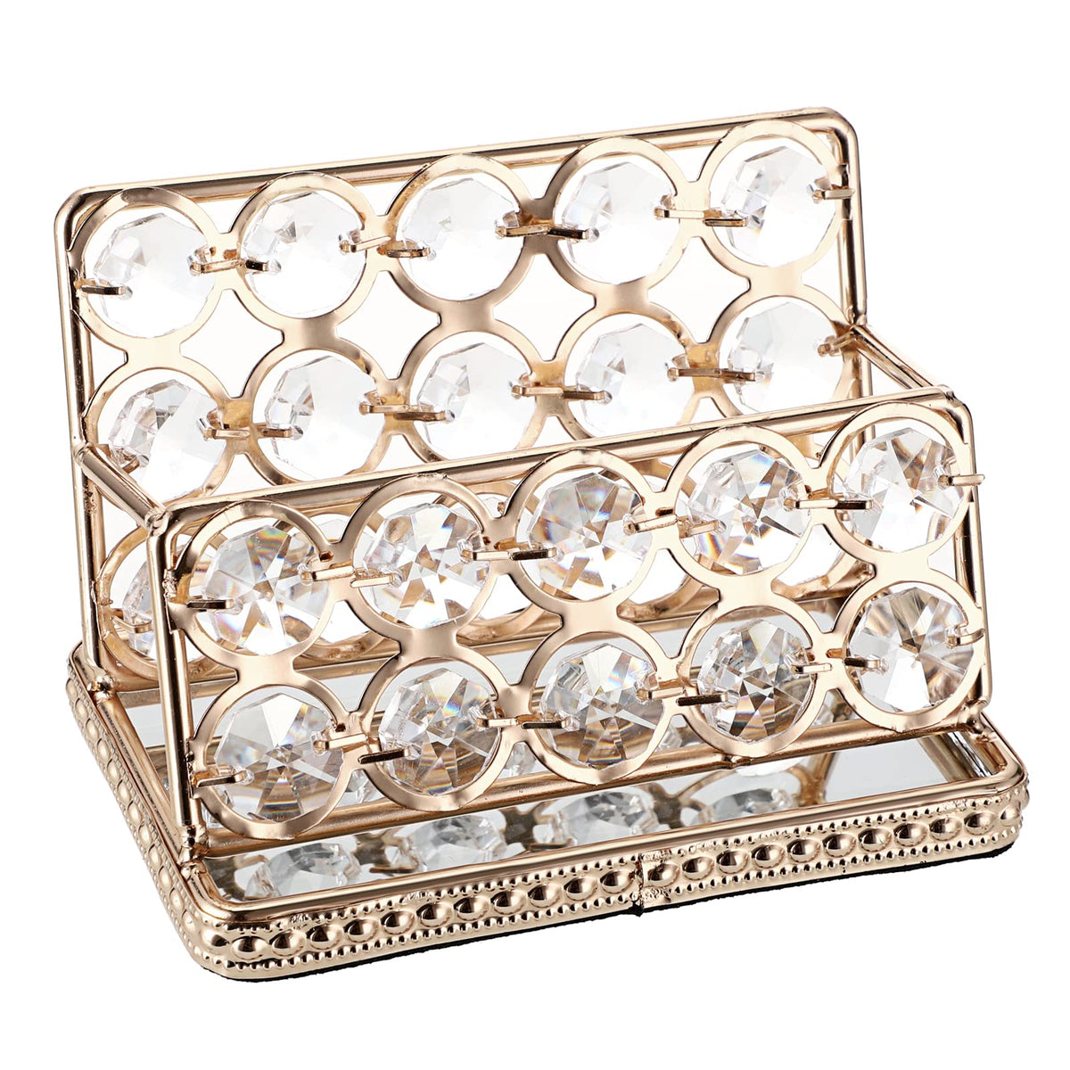 Hipiwe Crystal Business Card Holder Stand Gold Mirrored Name Card Display Stand Organizer Desktop Business Card Storage Holder F