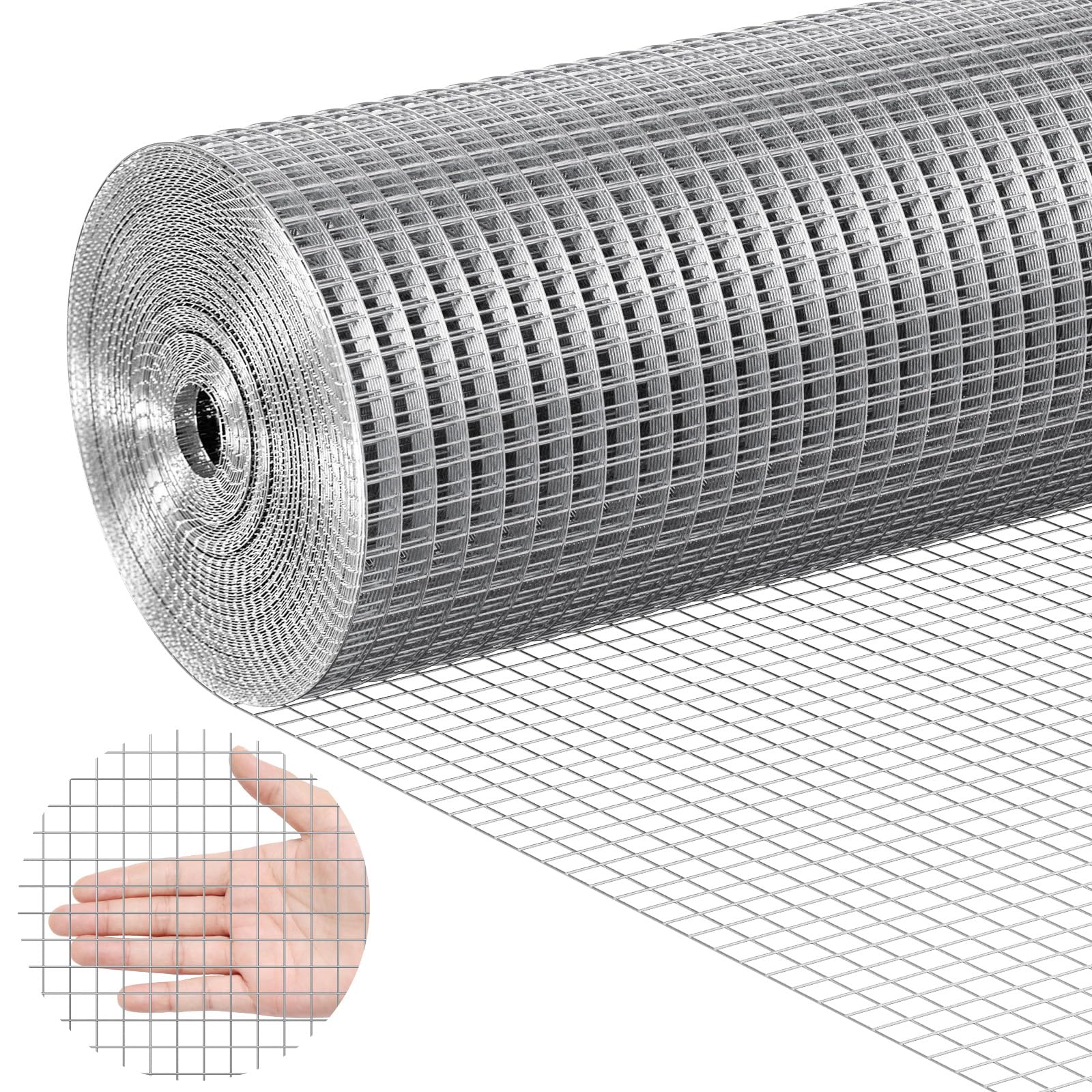 VEVOR Hardware Cloth, 1/2 inch 48in x 100 ft 19 Gauge, Hot Dipped Galvanized Wire Mesh Roll, Chicken Wire Fencing, Wire Mesh for