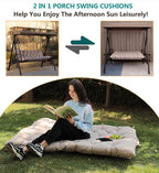 Porch Swing Cushions, Outdoor Swing Replacement Cushions 3 Seater With Backrest, Waterproof Bench Cushion With Ties,For Patio,Po