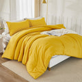 Litanika Mustard Yellow Comforter Set King Size, 3 Pieces Lightweight Solid Bedding Comforter Set, All Season Fluffy Bed Set (10