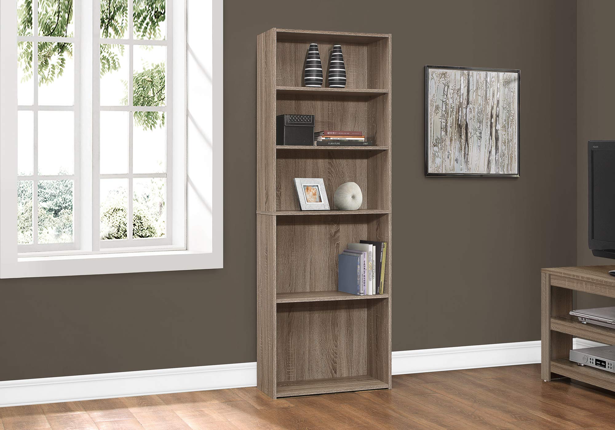 Monarch Specialties BOOKCASE-72 H/DARK TAUPE WITH 5 SHELVES Bookcase, Brown