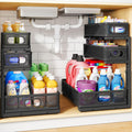 Under Sink Organizer, 3Tier Thickened Metal Pull Out Cabinet Organizer Shelf, Height Adjustable Slide Out Storage Drawer Rack F